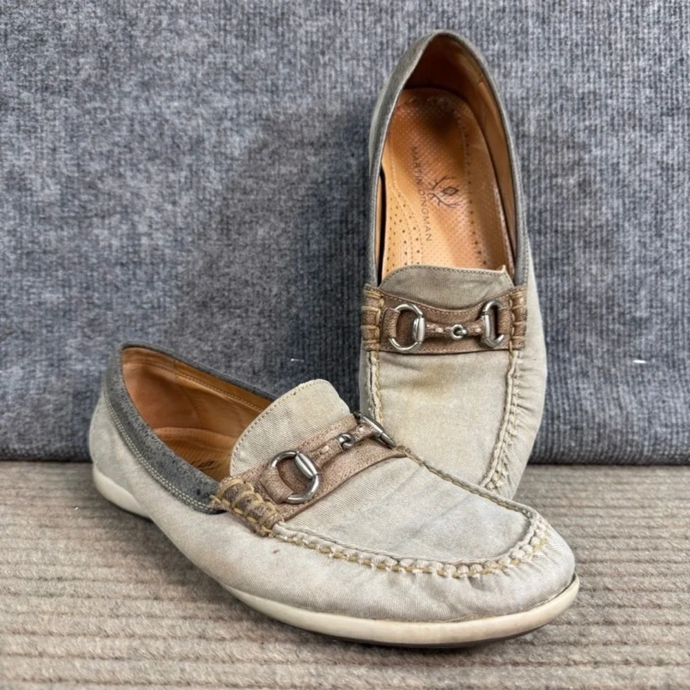 Martin Dingman Mens Canvas Bit Loafers Tan Grey Moc Toe Slip On Shoes Size 10M